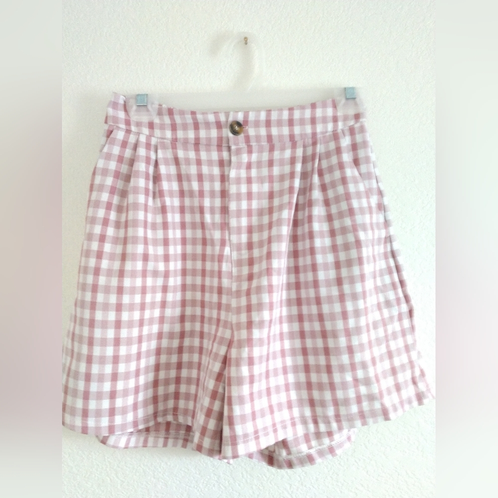 Cute Shein Women's Pink Gingham Shorts Summer Picnic Cottagecore Size Small
